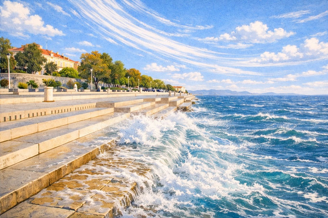 Waves along the Zadar waterfront in The Bura Wind cover image